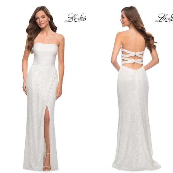 la femme white sequin dress La Femme 30562 Sequin Evening Dress